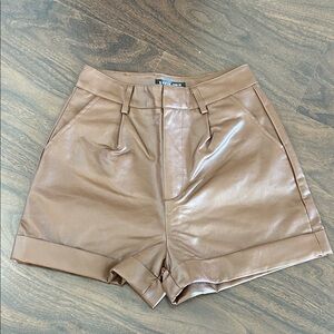 Brown Leather High Waisted Shorts